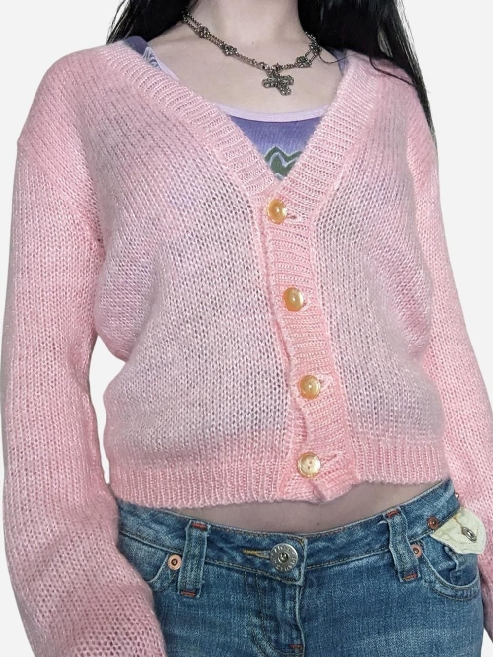 authentic vintage 1980s baby pink knit sweater cardigan 🍥